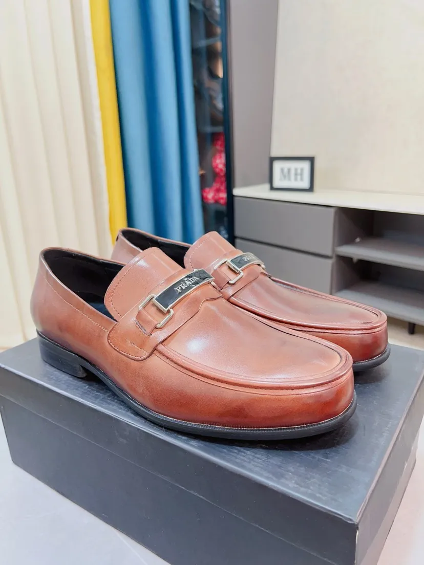 Men's shoes 💰540🌹🌹【PRADA Leather Shoes】Top purchasing agency Original imported Italian custom-made open-edge beaded cowhide leather surface, fully imported water-dyed breathable cowhide lining, original factory special molded sole super comfortable, size: 38-44